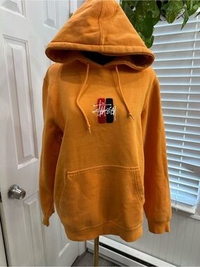 Rare Stussy Orange Logo Pullover Hoodie